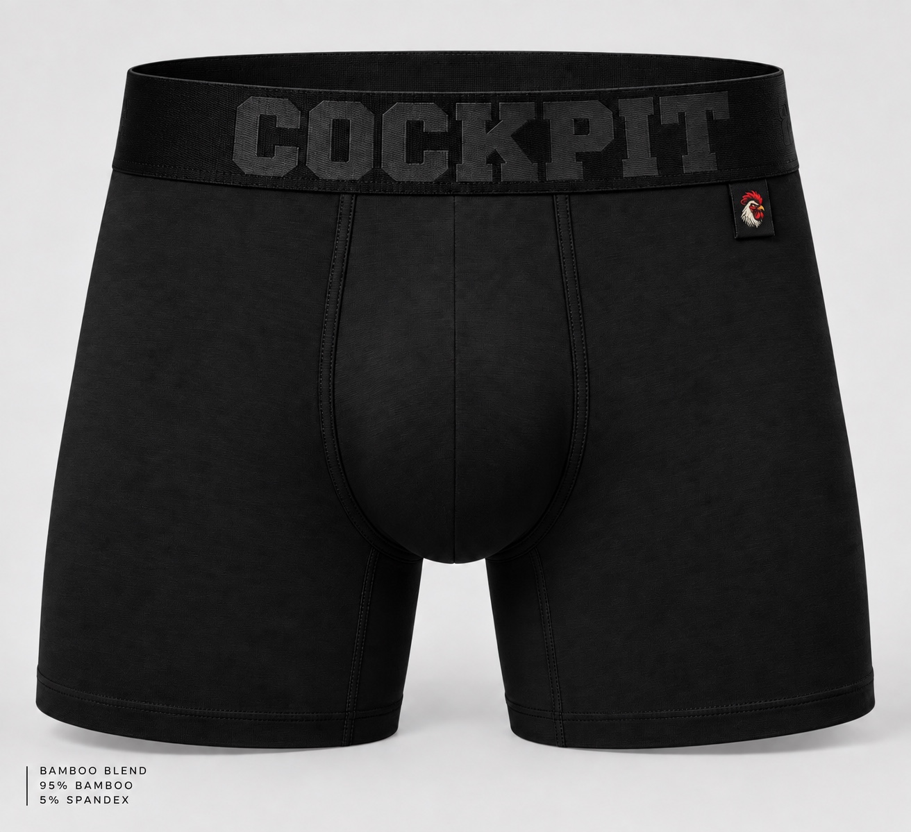 Black COCKPIT boxer brief concept showing branded waistband